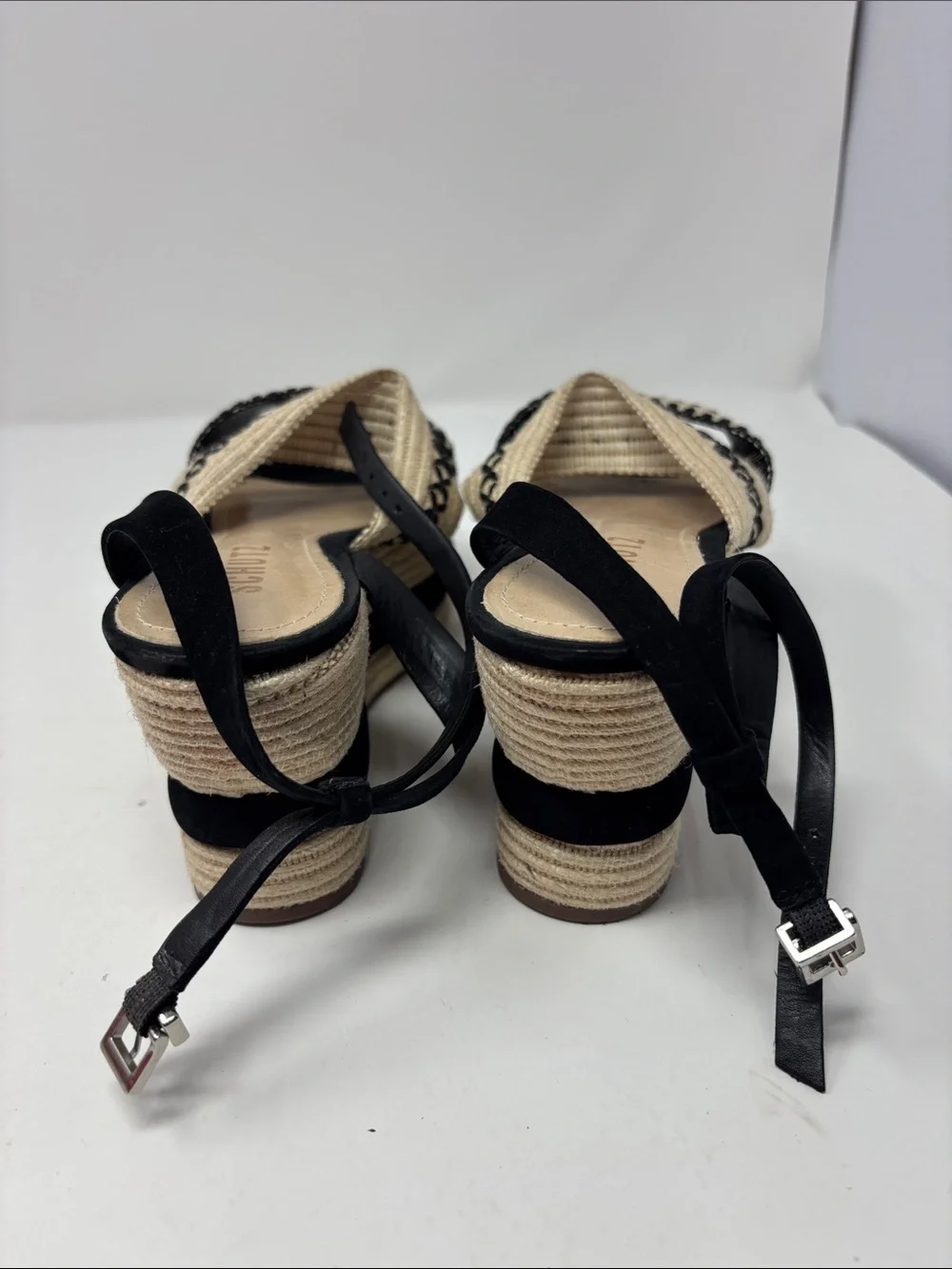 SCHUTZ | 6.5B 6.5 B Black and Natural Espadrille Platform Sandals